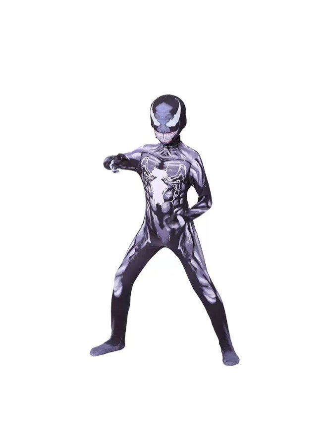 SPIDERMAN Venom Eddie Brock Symbiote Suit Cosplay Costume Full Bodysuit, Marvel Comics Villain Outfit with Black and White Design for Fans and Costume Parties 7to9 years 130cm - Image 1